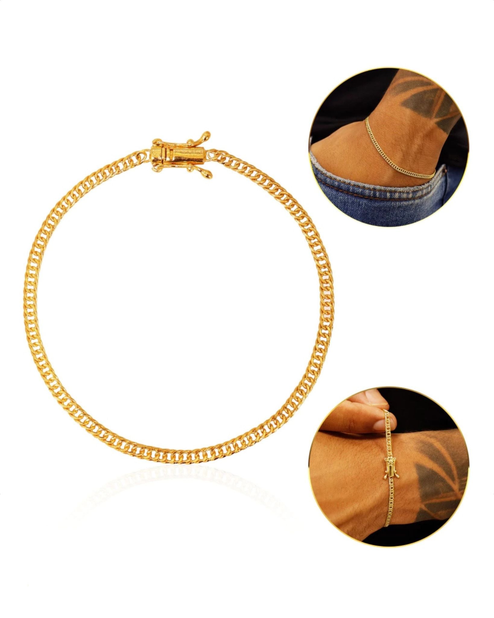 DOUBLE CURB BRACELETS 3MM - GOLD