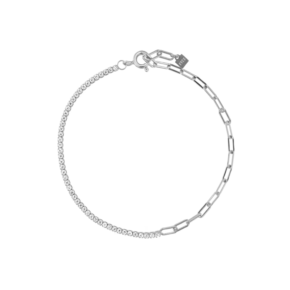 Silver Zircon Paperclip Bracelet