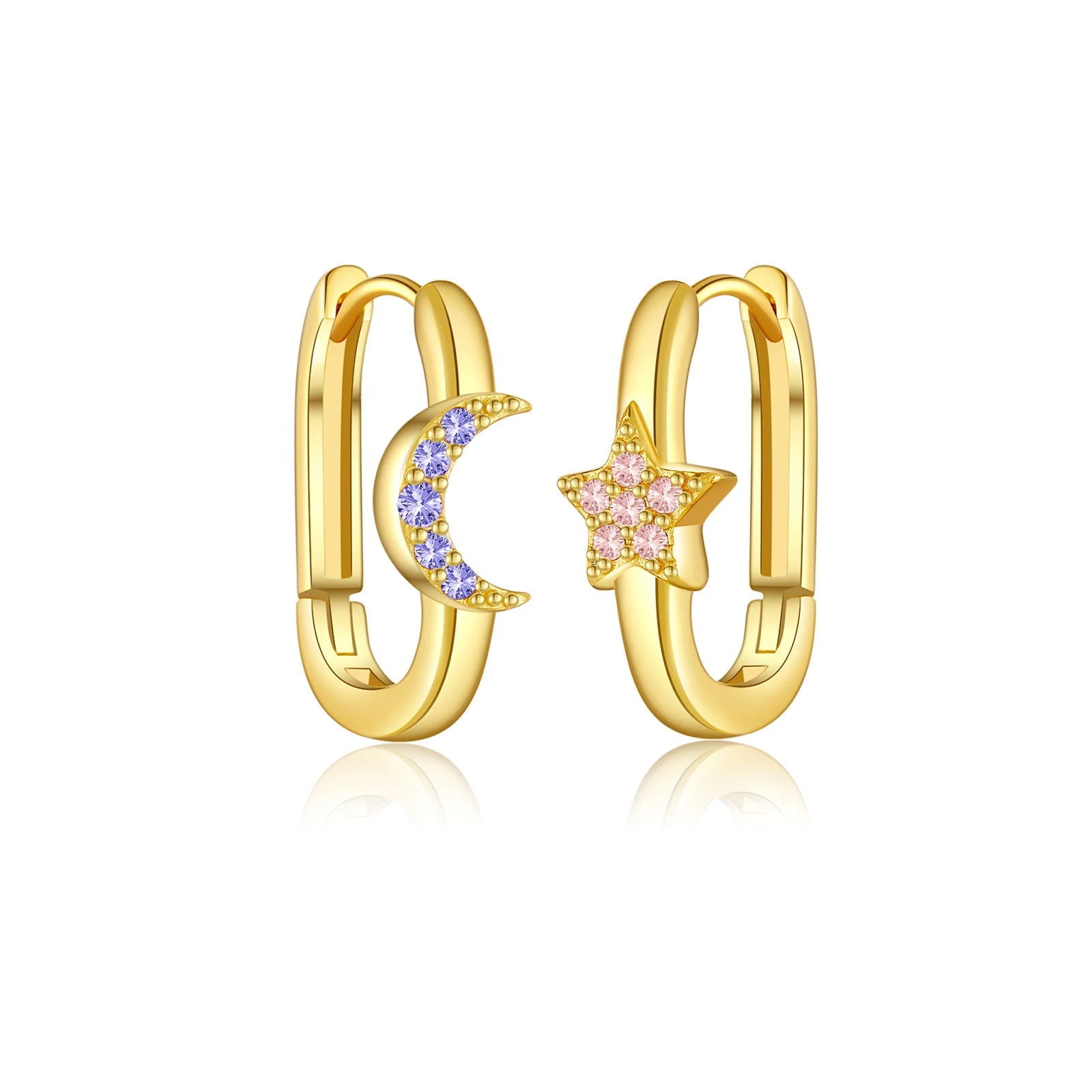 Star Moon Oval Hoop Earring