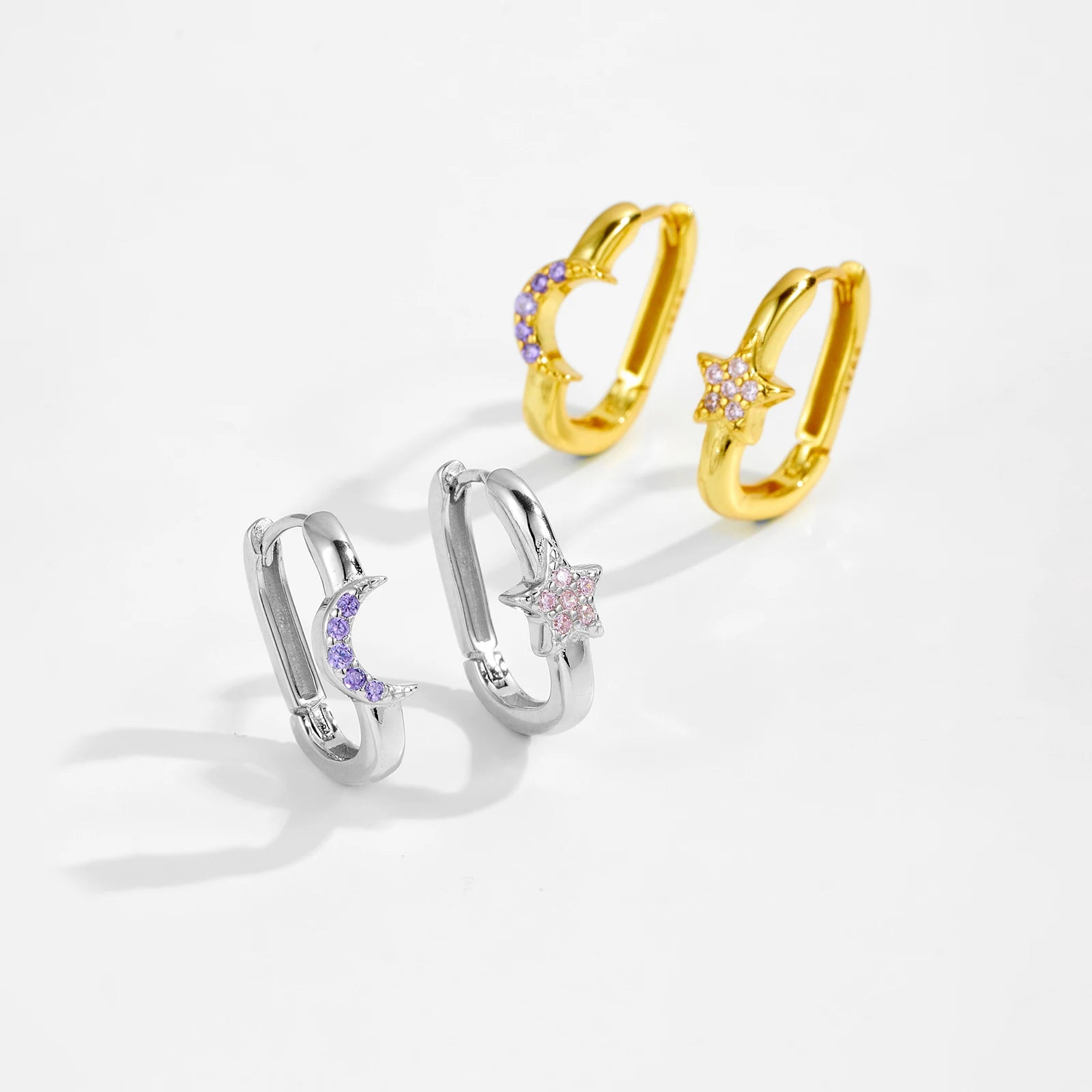 Star Moon Oval Hoop Earring