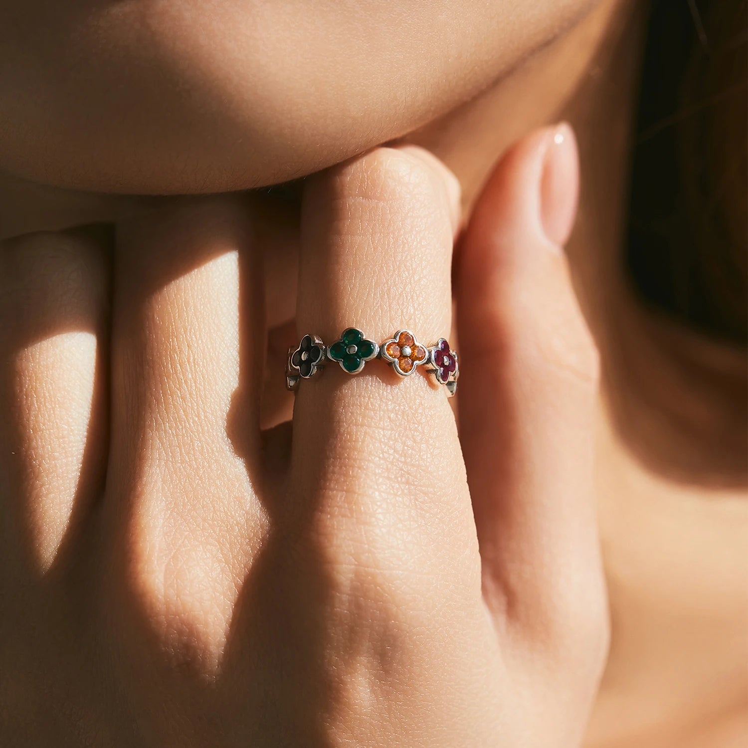 Rainbow Lucky Four Leaf Clover Rings