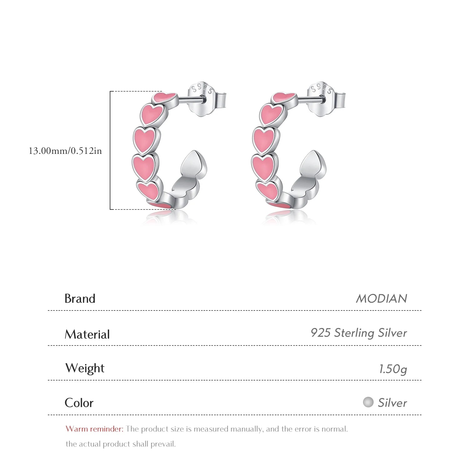 PINK Hearts C Shape Earrings