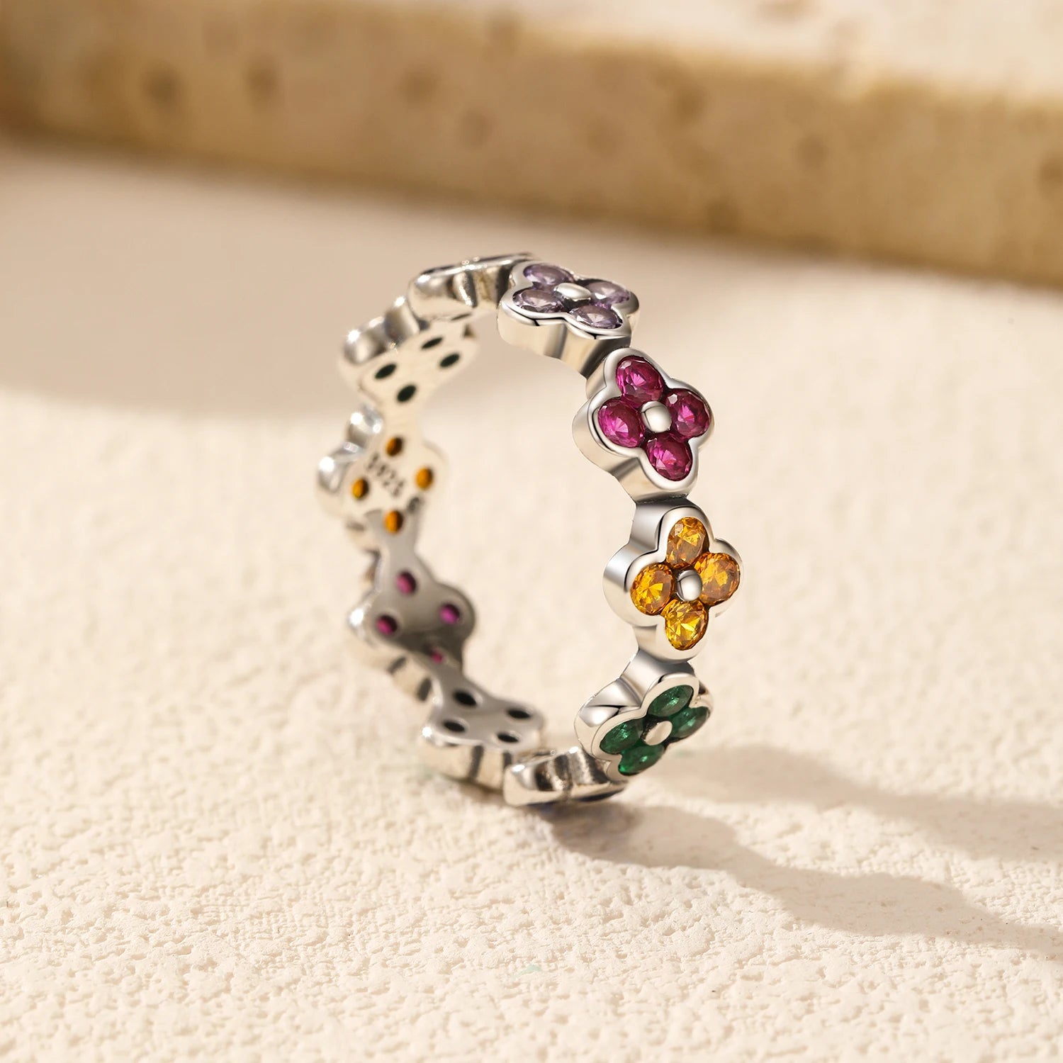 Rainbow Lucky Four Leaf Clover Rings