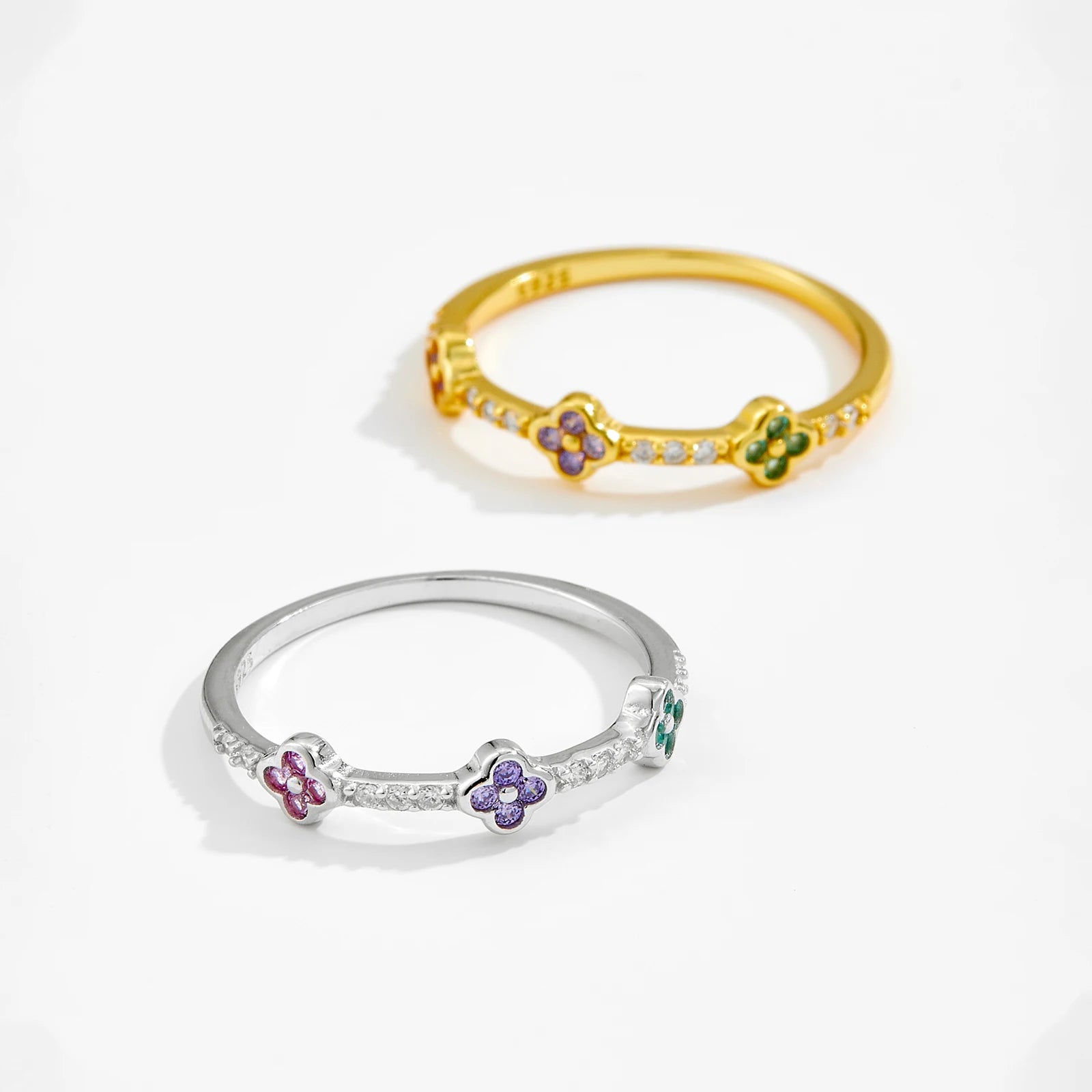 Multicolor Four Leafs Ring