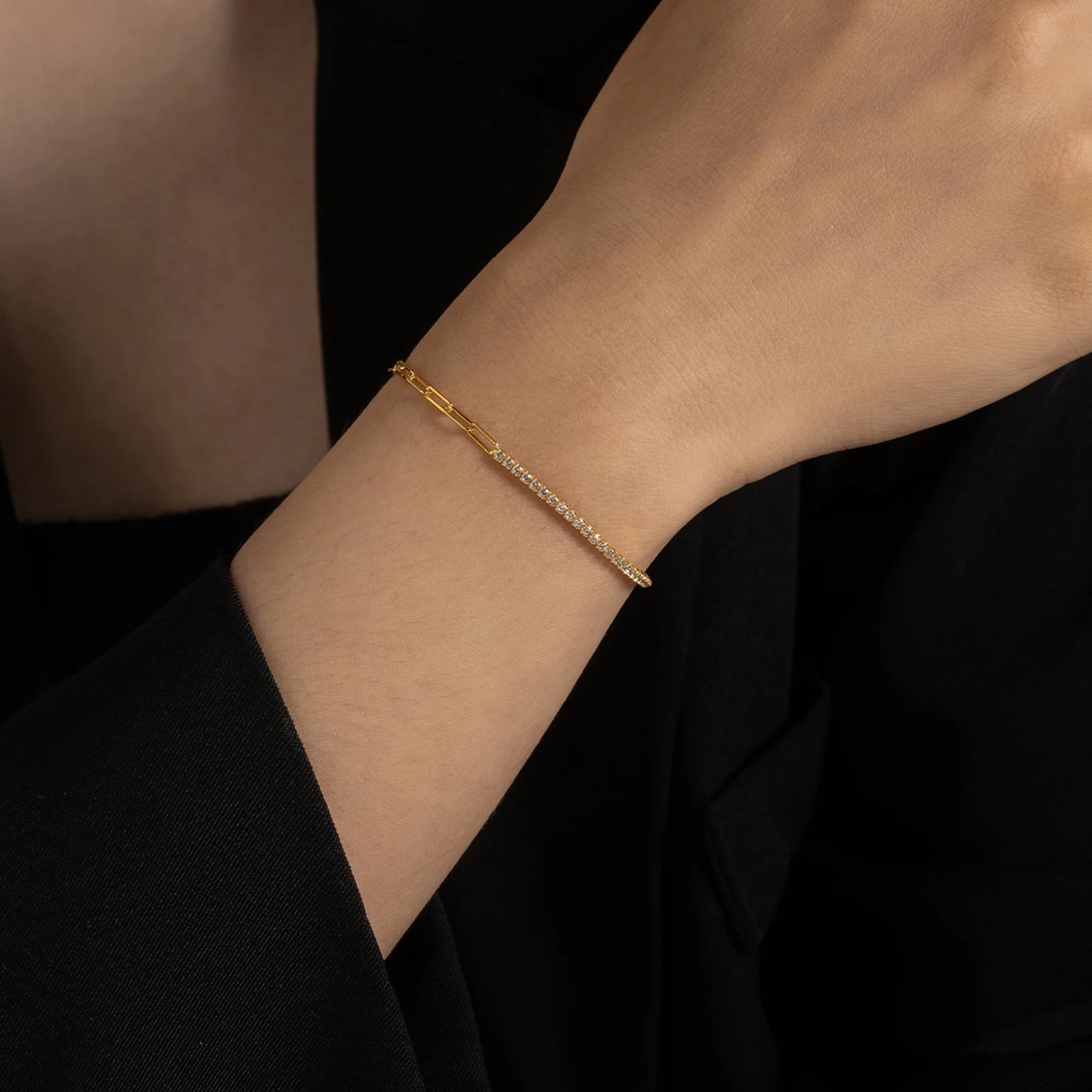 Silver Zircon Paperclip Bracelet