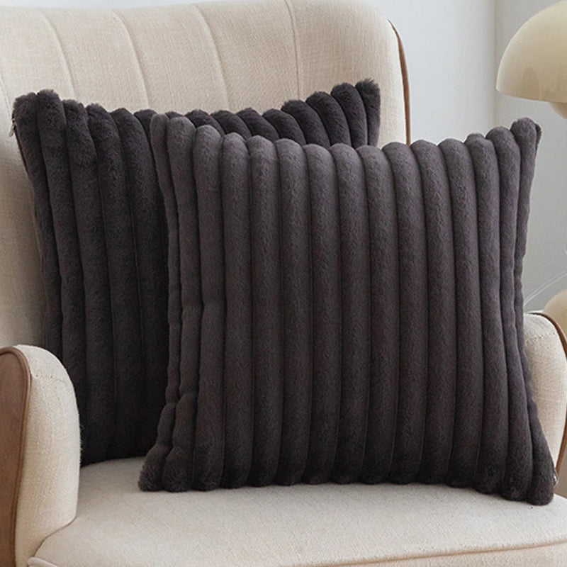 Soft Striped Plush Pillowcase Cover