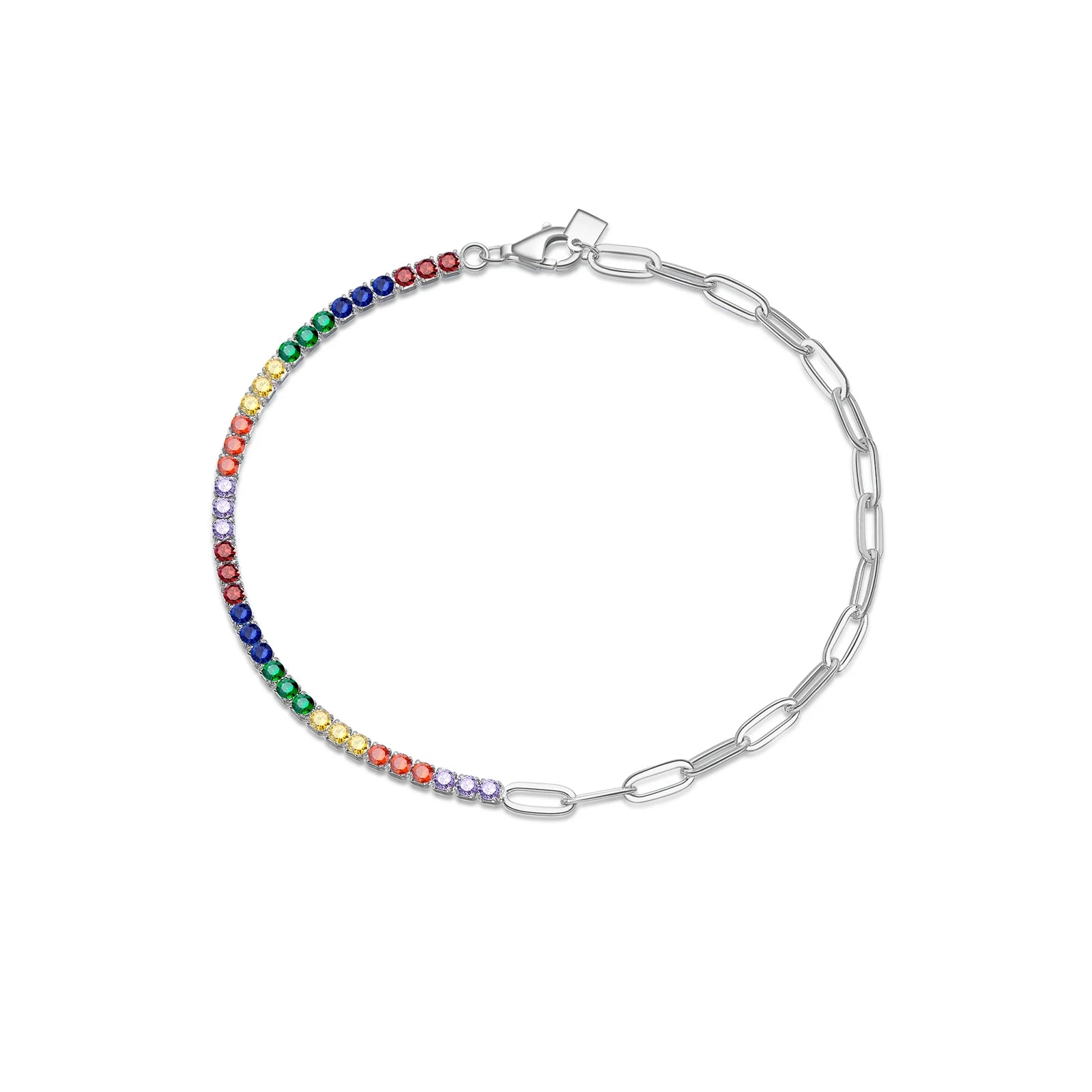 Silver Zircon Paperclip Bracelet