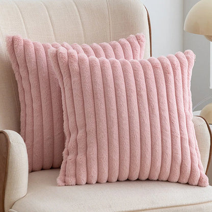 Soft Striped Plush Pillowcase Cover