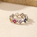 Rainbow Lucky Four Leaf Clover Rings