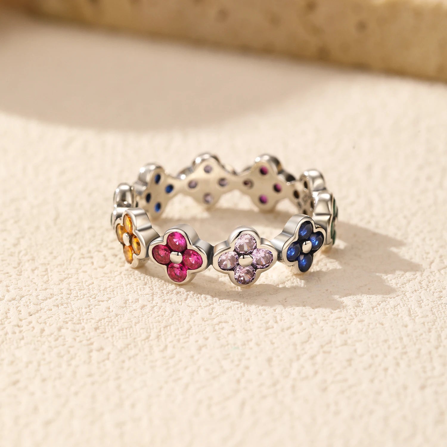 Rainbow Lucky Four Leaf Clover Rings