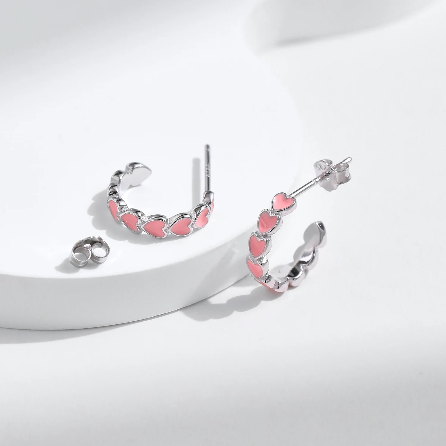 PINK Hearts C Shape Earrings