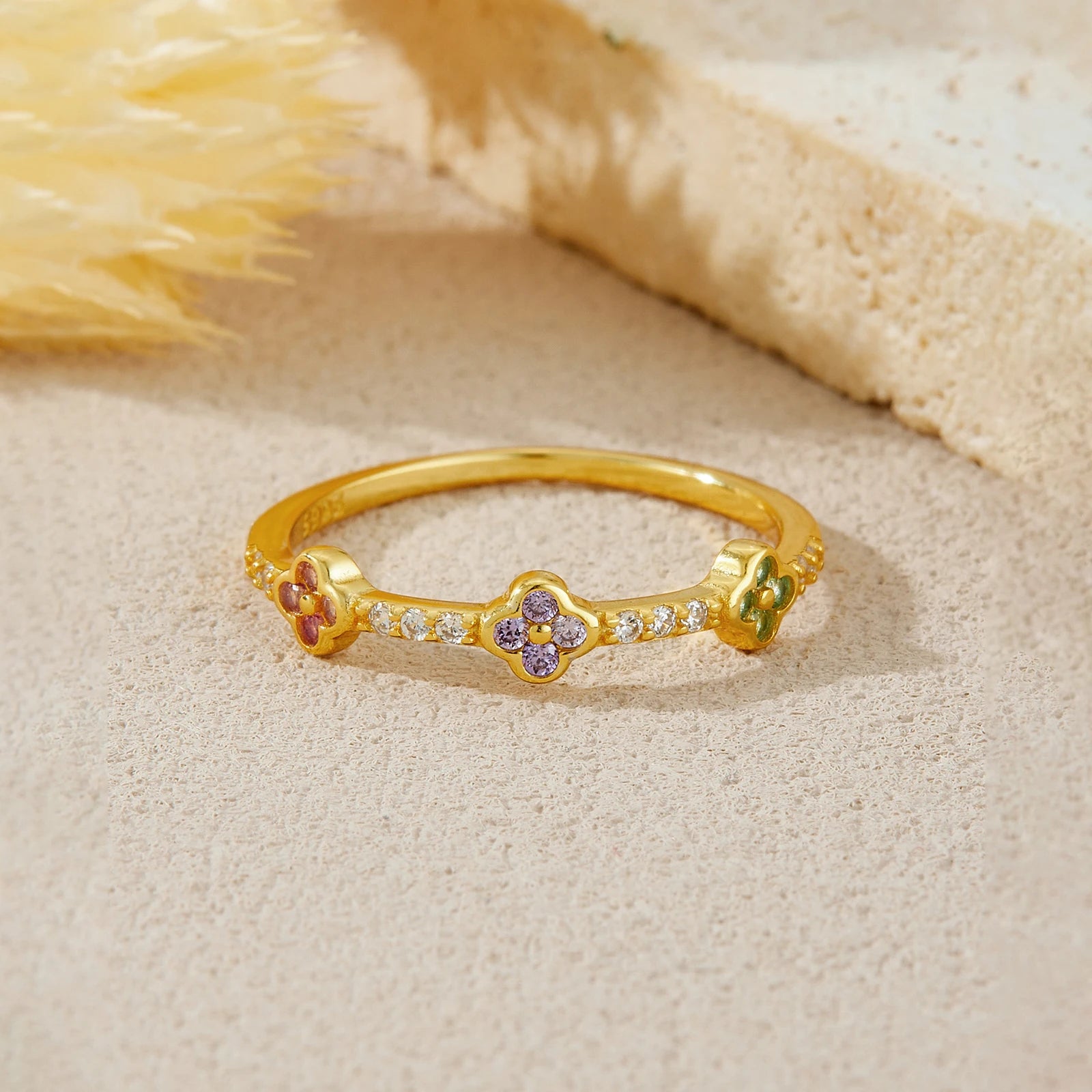 Multicolor Four Leafs Ring