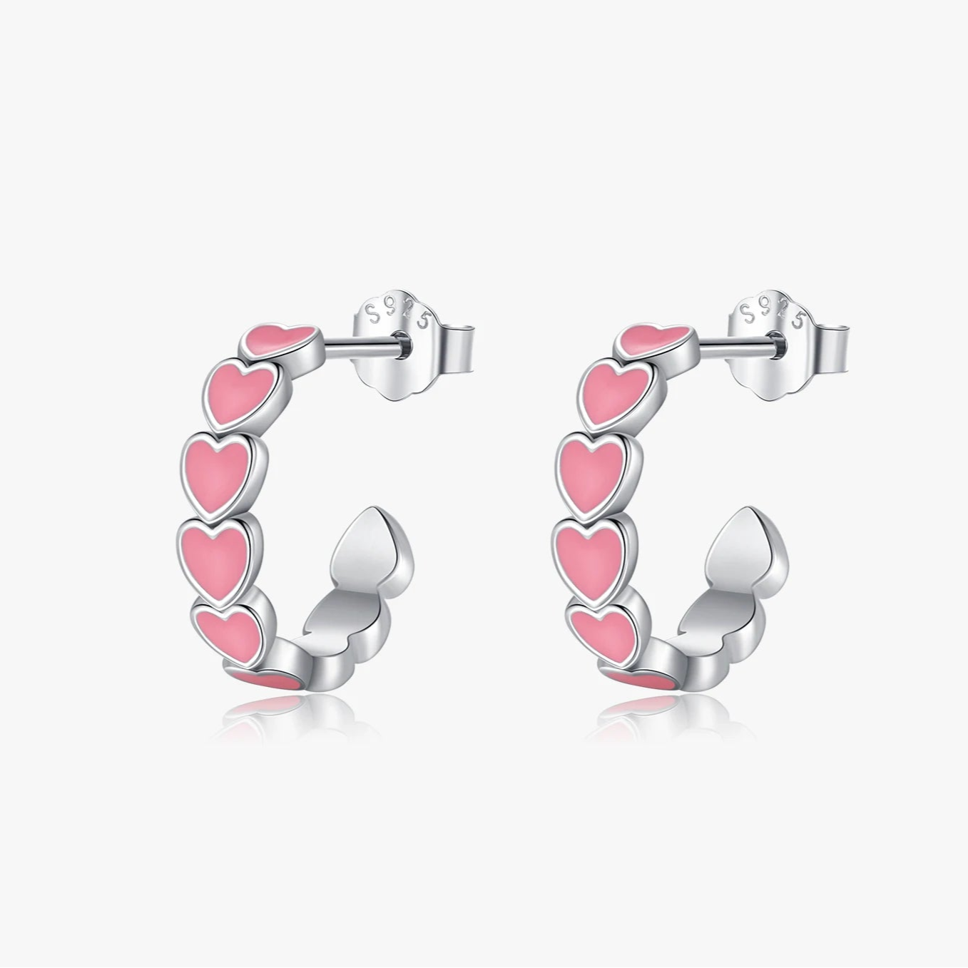 PINK Hearts C Shape Earrings