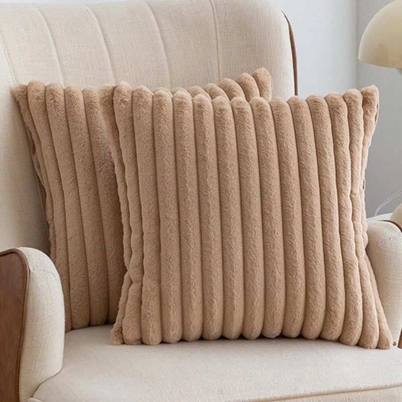 Soft Striped Plush Pillowcase Cover