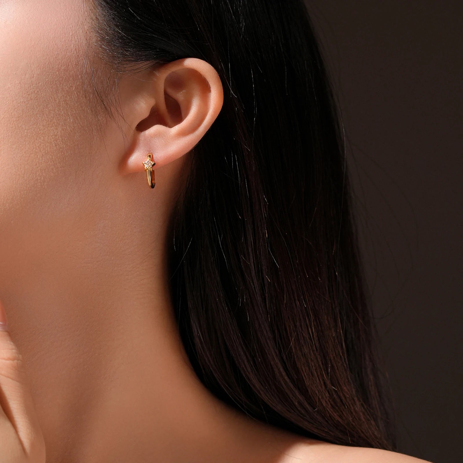 Star Moon Oval Hoop Earring