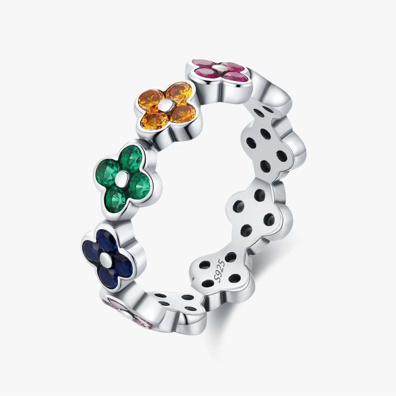 Rainbow Lucky Four Leaf Clover Rings